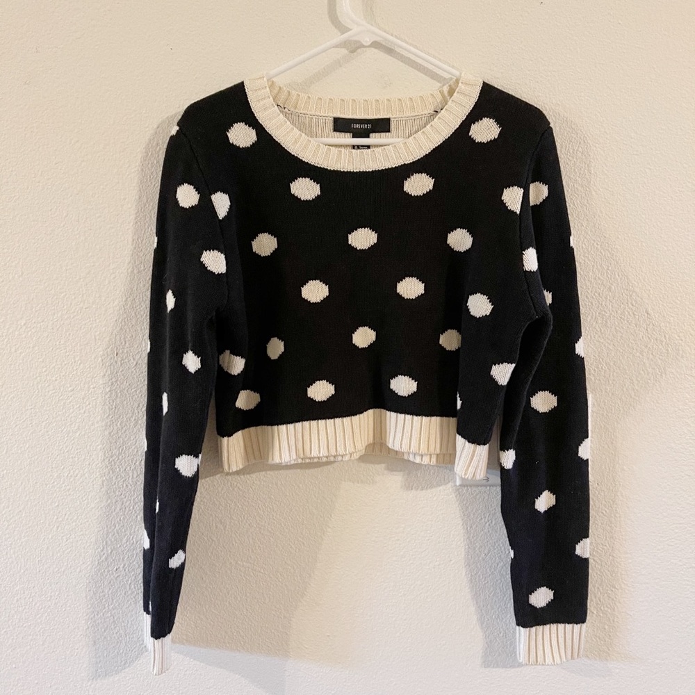 Polka Dot Long Sleeve Cropped Sweater FOREVER 21